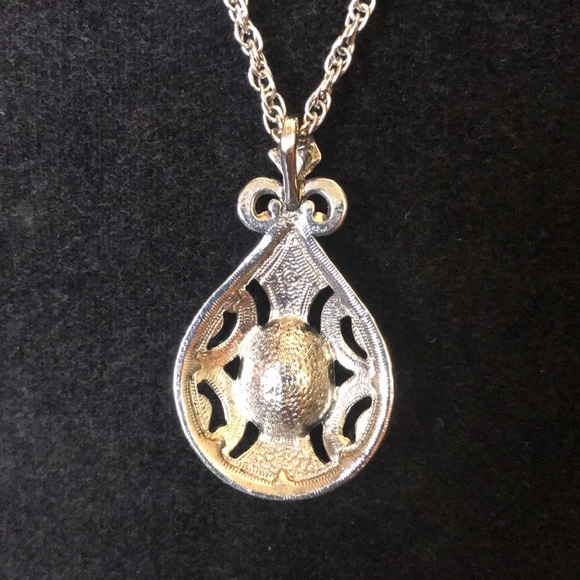 GREAT GIFT! Necklace teardrop pendant pink stone 25.5” chain tarnish free - Picture 4 of 9